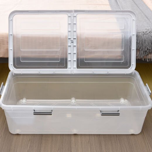Fantasy under bed storage box drawer type pulley flat under bed storage large capacity transparent storage box white transparent thickened 61x40x11 two-way 4 pulleys to store snacks