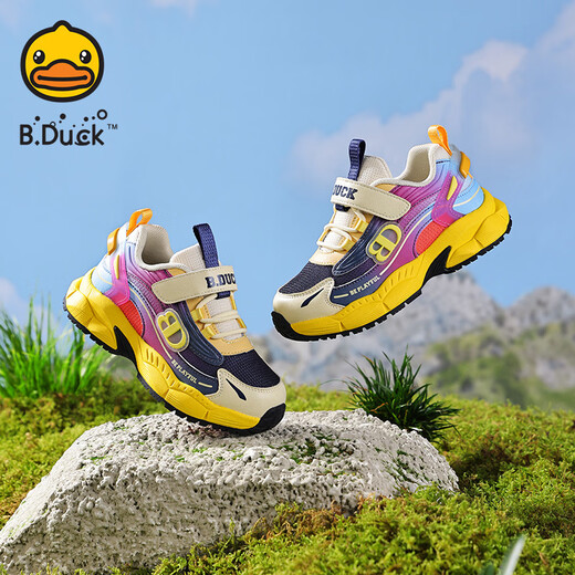 B.Duck Little Yellow Duck Children's Shoes Children's Sports Shoes 2026 Spring New Girls' Shoes Lightweight Outdoor Boys' Mesh Shoes Blue and Yellow Size 28 Suitable for Feet Length 17.0-17.5cm