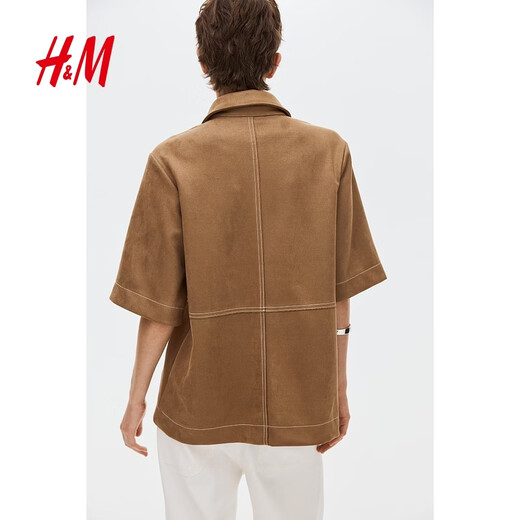 H&M 2026 new spring women's short-sleeved shirt 1325240 dark beige XS 155/80