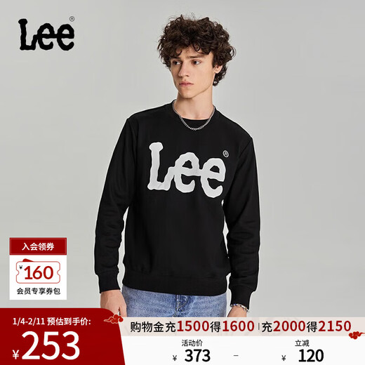 Lee shopping mall same style standard version round neck pullover logo basic casual men's long-sleeved sweatshirt trend LMT006 black S