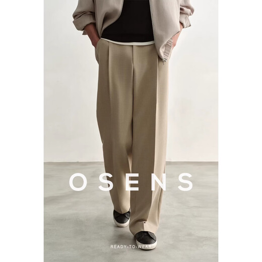 OSENS men's three-dimensional denim high-density weaving adjustable waist loose straight trousers casual trousers spring gravel color 32 (175/84A)
