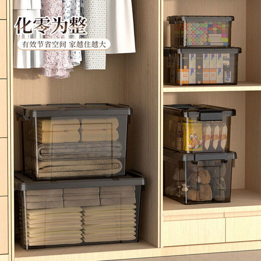 Sanqihu Transparent Brown Storage Box Home Large Capacity Extra Large Plastic Organizing Box Clothes Thickened Portable Storage Box Upgraded and Toughened Model M Size Transparent Brown 28*19 Points 5*15 Points 5cm