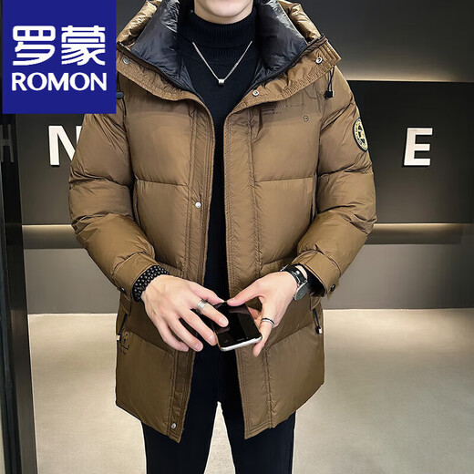 ROMON пуховик мужская зимняя куртка 2025 новый стиль средней длины с капюшоном высокого класса красивое теплое утолщенное зимнее пальто для мужчин черный M