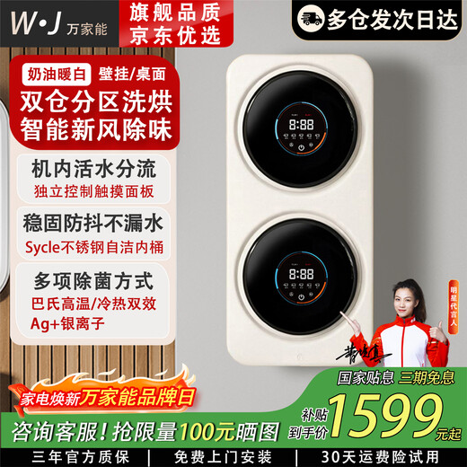 Vanguard double-barrel underwear washing machine, fully automatic washing and drying all-in-one wall-mounted underwear washing machine, small mini sock washing machine, baby sterilization, double-barrel bucket partition washing machine, wall-mounted, light luxury white, double-barrel compartment | washing, drying and sterilization | self-cleaning drum