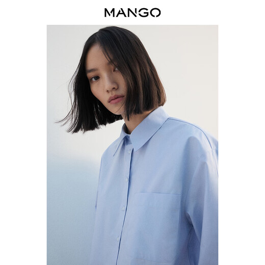 MANGO women's shirt 2026 spring new cotton shirt straight short versatile blue shirt light blue M