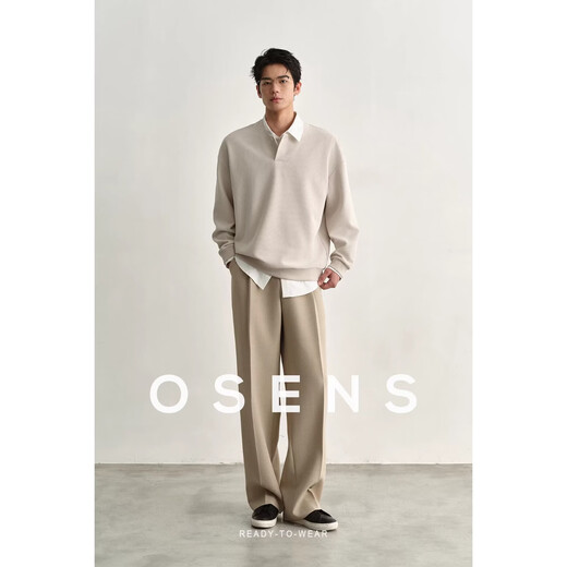 OSENS men's three-dimensional denim high-density weaving adjustable waist loose straight trousers casual trousers spring gravel color 32 (175/84A)