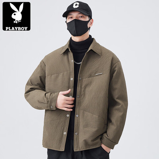 Playboy (PLAYBOY) Textured Down Jacket Men's 2025 Autumn and Winter New Thin Warm Lapel Winter Jacket Men's Trend Black M 100-130Jin Jin is equal to 0.5 kg