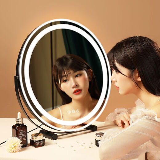 Desktop makeup mirror LED with light dormitory student ins style dressing table bedroom internet celebrity fill-in light round mirror 40 diameter fashionable white plug-in 360 degree rotation