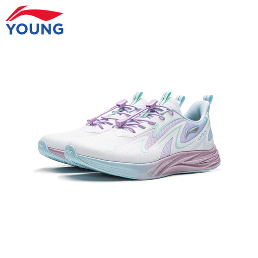 Li Ning Children's Spring and Summer Feiyun 3丨Reflective Running Shoes Youth Style Soft Breathable Low-top Casual Sports Shoes Standard White/Condensation Purple-2 33