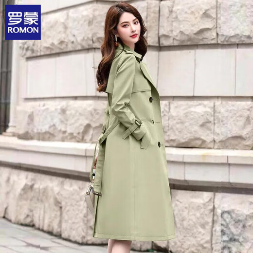 ROMON Lined Windbreaker Women's Mid-Length 2025 Autumn New Korean Style High-Quality Coat Women's Versatile Over-the-Knee Jacket Navy Lined L Recommended 116-130 Jin Jin equals 0.5 kg