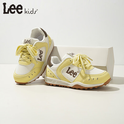 LEE KIDS children's sports shoes, men's and women's running shoes, 26 spring new running shoes, non-slip, wear-resistant moral training shoes, casual shoes, yellow 36, inner length 23.4cm, suitable for feet 22.4-22.9cm long
