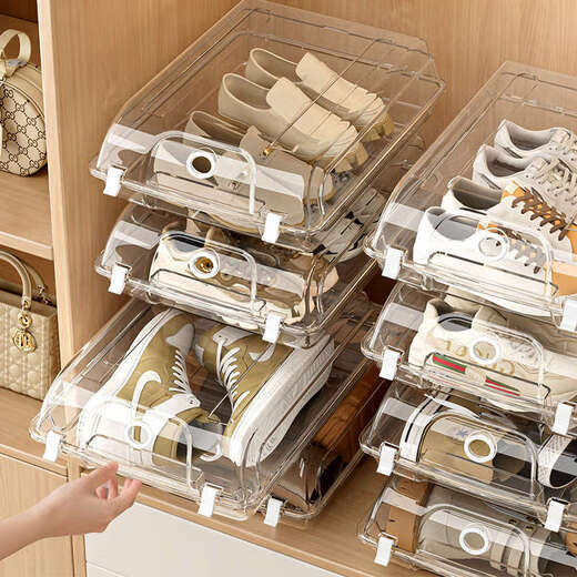 Yusenyi Boot Storage Shoe Box Space-saving Large Capacity Shoe Storage Box Transparent Shoe Cabinet Plastic Transparent White 4 pcs. Boots/high-top shoes 45 can be placed