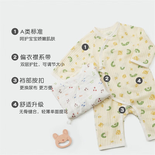 Nido Bear Newborn Summer Thin Onesie Baby Bodysuit Outing Short-Sleeved Romper Suit 22CX025 Yellow Green Geometry 66cm Suitable for Height