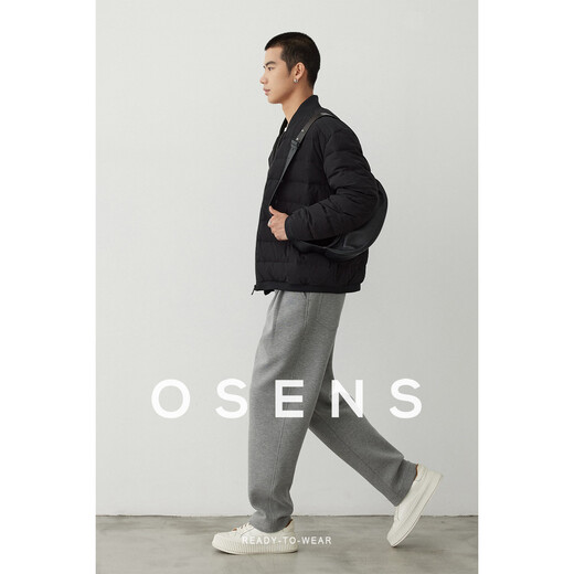 OSENS men's four-way elastic 90 velvet winter lightweight men's baseball collar jacket rib style down jacket classic black XL (180/100A)