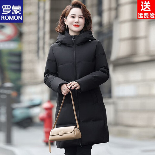 ROMON winter mid-length authentic women's down jacket duck down middle-aged and elderly 2026 mom fashion thickened warm jacket red 6XL recommended 165-180Jin Jin equals 0.5 kg