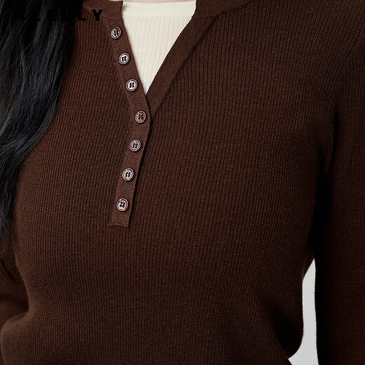 NEELLY shopping mall's same style spring new fashion slim fake two-piece knitted sweater for women, slim casual top, brown L