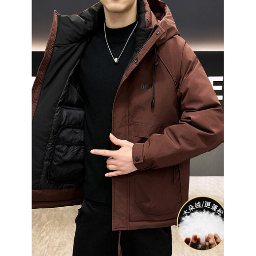 KBXNG Jinba Американский модный брендовый пуховик, мужская зимняя новая утолщенная теплая куртка с капюшоном, морозостойкая рабочая куртка темно-красного цвета M