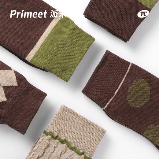 Pami (pami) brown socks for women spring and autumn 2025 new retro style Maillard rhombus mid-calf socks autumn and winter long stockings retro mid-calf socks group A_suitable for (36-39 sizes) one-size-fits-all five pairs