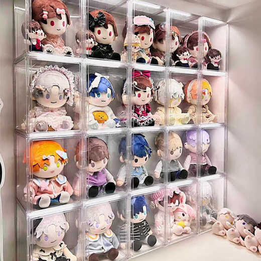 Yusenyi transparent dustproof acrylic display cabinet 40cm cotton doll storage box toy display box for living room can be huge size main picture can hold 40cm big baby 3 pieces