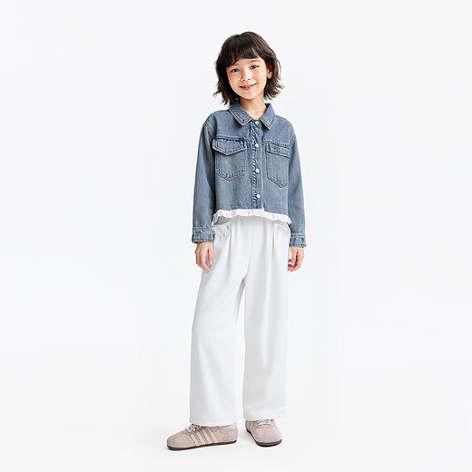 Annil (Annil) children's clothing girls' denim jacket 2026 spring new style medium blue denim 170