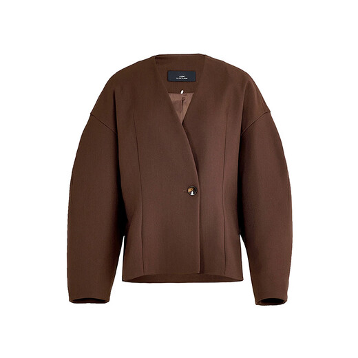 AUM Easy Suit 2025 Spring New Lamb Leg Sleeve Waist Tweed Short Jacket Wide Leg Pants Brown Jacket M