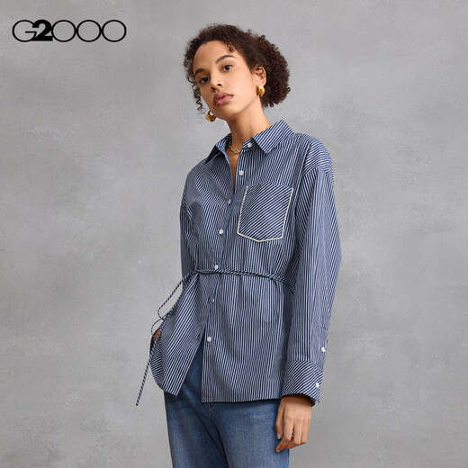G2000 delivery belt/soft brushed/shopping mall new style women's FW25 pure cotton long-sleeved casual shirt pure cotton-dark navy M