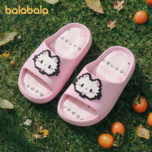 Balabala children's slippers girls' home summer baby soft bottom eva indoor home bath slippers cute lightweight sandals Kirishima powder 25 inner length 17cm suitable for feet 16-16.5cm