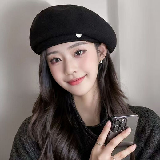 Rongyuege beret women's autumn and winter three-dimensional shape large head circumference woolen temperament high-end Korean style octagonal forward painter hat off-white one size (55-58CM)