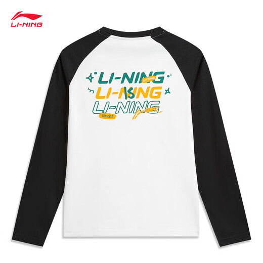 Li-Ning Boys Long Sleeve Spring Youth Round Neck Loose Casual Clothes Pullover Children's Trendy Raglan Sports Top White/Black/Black 140 cm