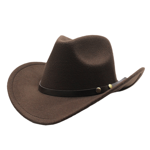Shijanu American Western Cowboy Hat Felt Men's and Women's Riding Hat Roll-Brim Jazz Hat Cowboy Hat Brown M (56-58cm)