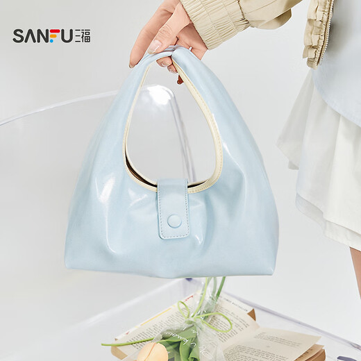 Sanfu (SANFU) handbag spring simple Korean relaxed fresh and gentle double back hobo bag texture women's bag 519818 blue small