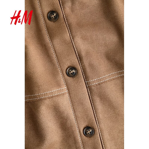 H&M 2026 new spring women's short-sleeved shirt 1325240 dark beige XS 155/80