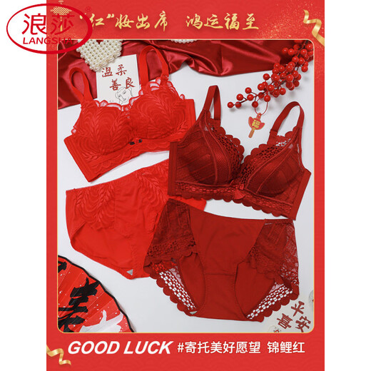 LangSha (LangSha) zodiac year of the horse 2026 new red wedding bridal suit underwear for women with small breasts push-up thickened bra 8596 All the best suit 70A =32A