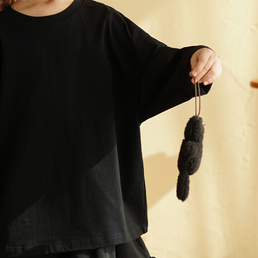 Yantaijia children's clothing girls pure cotton type A long-sleeved T-shirt 2026 spring new style baby girl solid color bottoming shirt top black 90