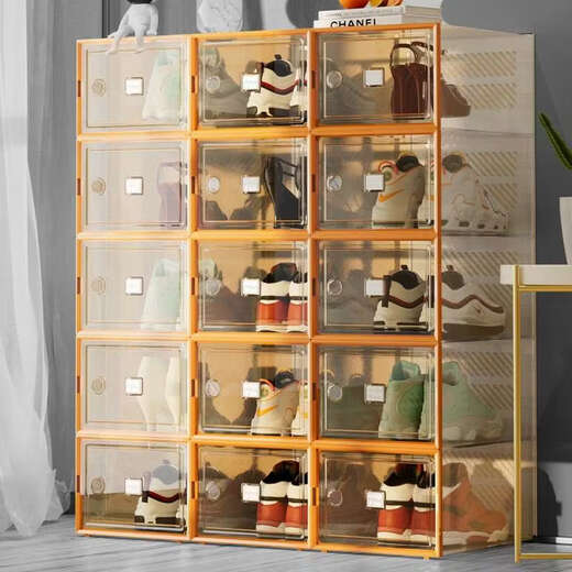 Yusenyi Shoe Box Storage Box Transparent Shoe Cabinet Dormitory Shoes Space-Saving Drawer Folding Sneakers Plastic Shoe Rack High Translucency Can Hold Size 42 Small Orange 8 Pieces 0x0x0cm
