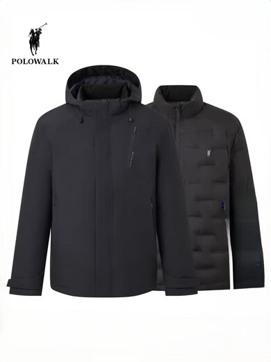 POLOWALK Three-Wear Men's Down Jacket 2025 Winter New Product 90 Duck Down Hooded Stand Collar Jacket Dark Navy Filled Down Approximately 53g~66.9g M 170/M
