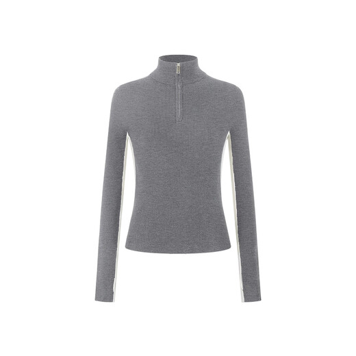 5+(FivePlus)FIVE PLUS contrasting color half-open collar zipper sweater, feminine slim fit and versatile top, black L (one size fits all) (130Jin Jin is equal to within 0.5kg)