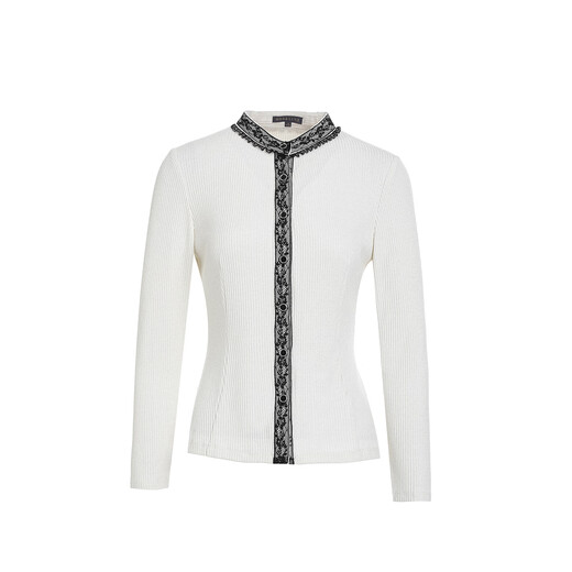 MORELINE Mulan Light Luxury Elegant New Chinese Style Silver Knitted Shirt Women's 2026 Spring New Age-Reducing Whitening and Slimming Shirt Yunmi White M