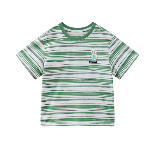 Piggy Banner (PEPCO) children's clothing 2026 new summer boys' green, white and black striped T-shirt combed cotton round neck short-sleeved sweater green, white and black striped 90
