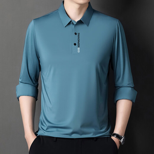 Sxa International Light Luxury Men's Wear Mulberry Silk POLO Shirt Men's 2026 Autumn and Winter New Casual Collar Long Sleeve Silk T-Shirt Dark Blue XL Recommended 140-155 Jin Jin equals 0.5 kg