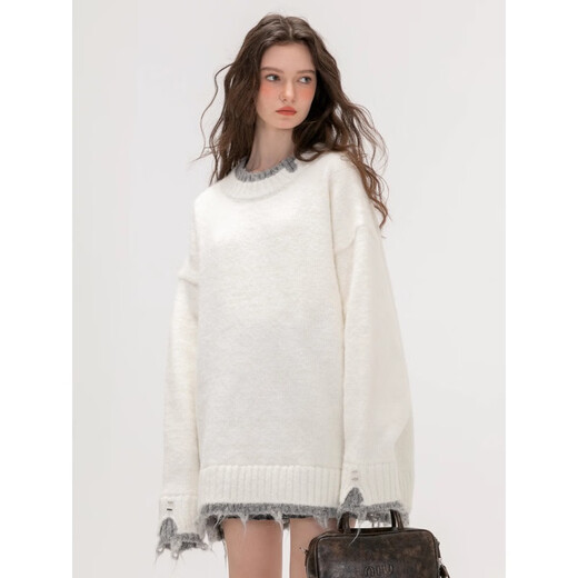 POUM men's clothing joint spring and autumn inner sweater men's loose clothes trendy brand design splicing couple sweater men's jacket JCF-883 white M