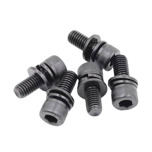 Auxi Hardware grade 129 black three-combination hexagon socket bolts with flat spring washer cup head combination screws M3M4M5M6M10 M3*141 box 2500 pieces