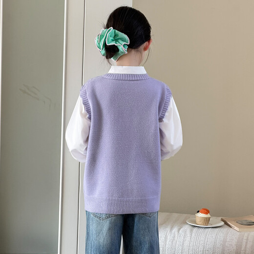 Girls spring fake two-piece tops 2026 new medium and large children's fashionable patchwork shirts children's fashionable children's clothing apricot 140