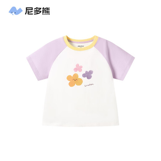 Nido Bear pure cotton summer new children's raglan short-sleeved breathable T-shirt baby top for boys and girls flower party 100 cm