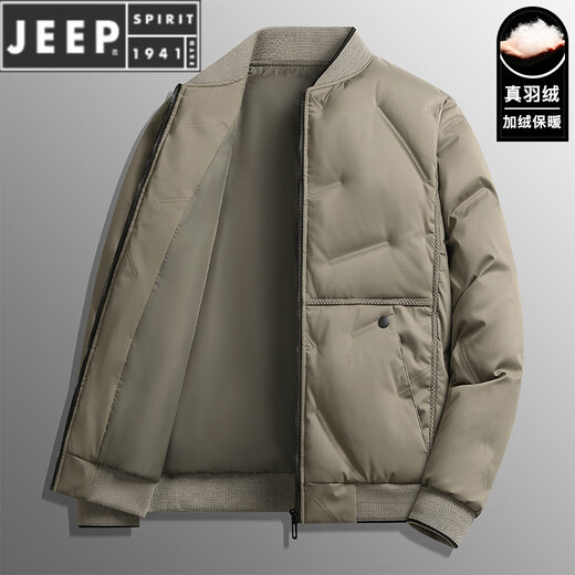 JEEP SPIRIT Мужской пуховик Мужская зимняя новинка 2025 года для среднего возраста с коротким воротником-стойкой Холодостойкая теплая повседневная куртка для папы Мужская армейский зеленый M