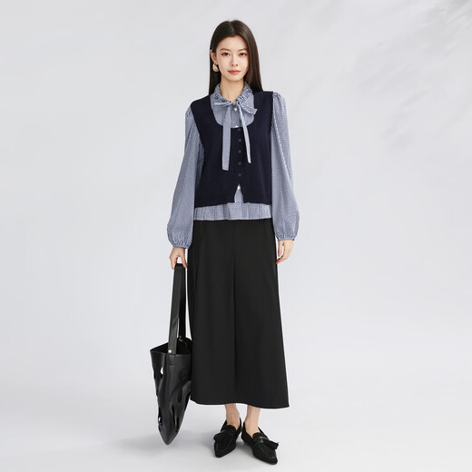 VIEA.ING shopping mall same style blue plaid shirt women's 2026 spring new miu series suit two-piece set blue S