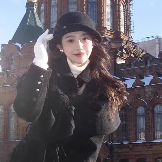 Snow King Black Hepburn Style Wool Thousand Gold Hat Women's Autumn and Winter British Hat High-Quality Warm and Versatile Equestrian Hat Elegant Black High Quality Large Version 56~62