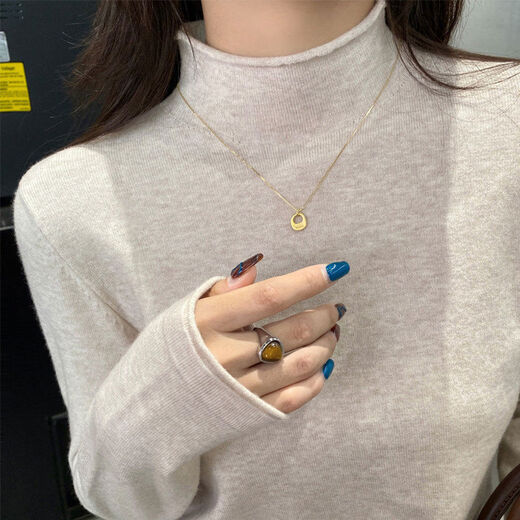 Red knitted half turtleneck bottoming shirt for women, autumn and winter inner wear 2024 new slim sweater, stylish long-sleeved top, brick red S S