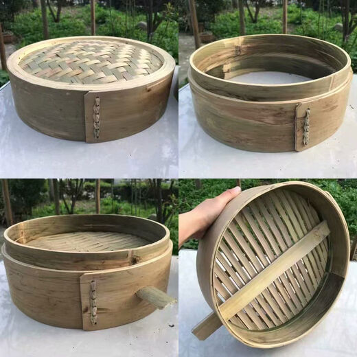 Purely handmade all green leather glue-free bamboo bamboo woven rural steamed buns deepened bamboo cage drawer bamboo steamer household steamer 73cm single grid or single lid holds 60 button bowls