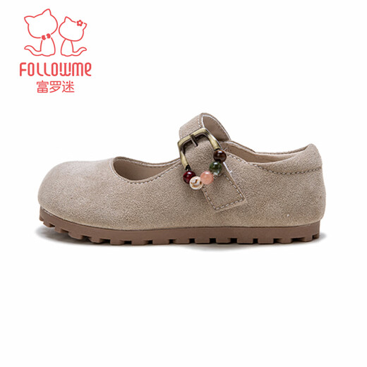 Fuluo Mi Fuluo Mi children's shoes 2026 spring new children's fashion Birkenstock shoes for girls shallow mouth soft sole small leather shoes beige single layer 27